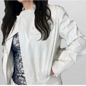 Vintage Berman's White Leather Moto Jacket Women's Size Small 38